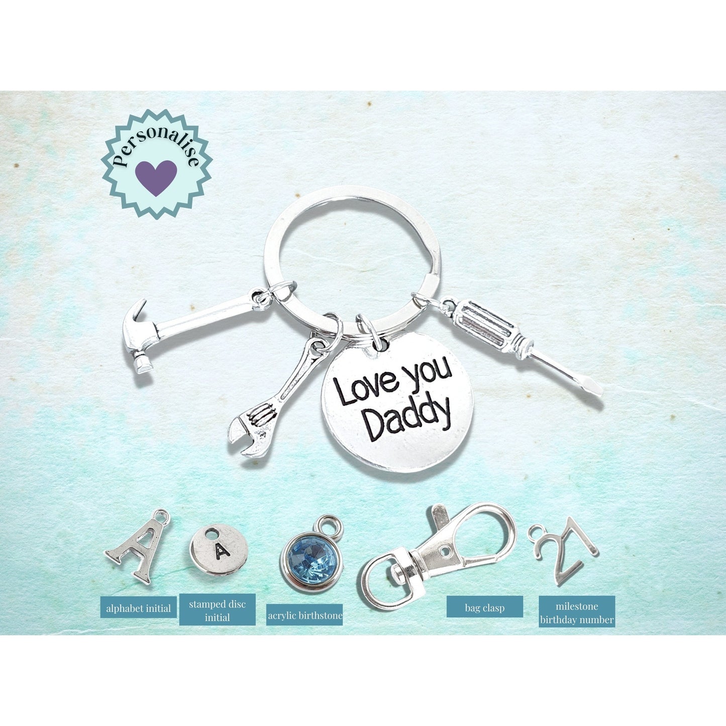 Love You Daddy Tools Keyring - Silver