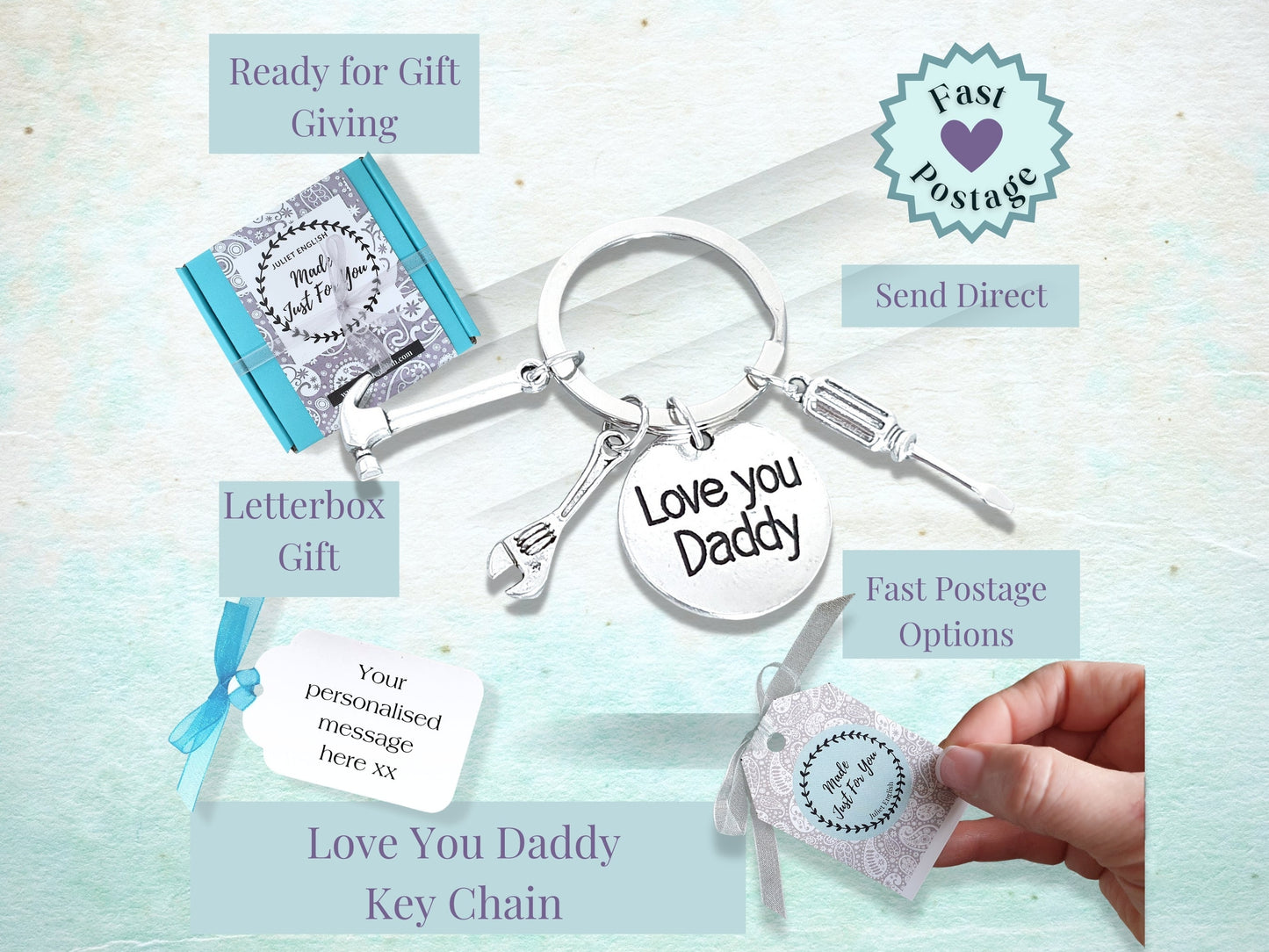 Love You Daddy Tools Keyring - Silver