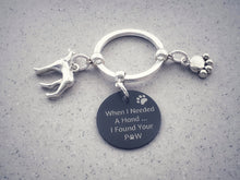 Load image into Gallery viewer, Engraved &#39;When I needed a Hand... I Found Your Paw&#39; Greyhound Keyring - Silver
