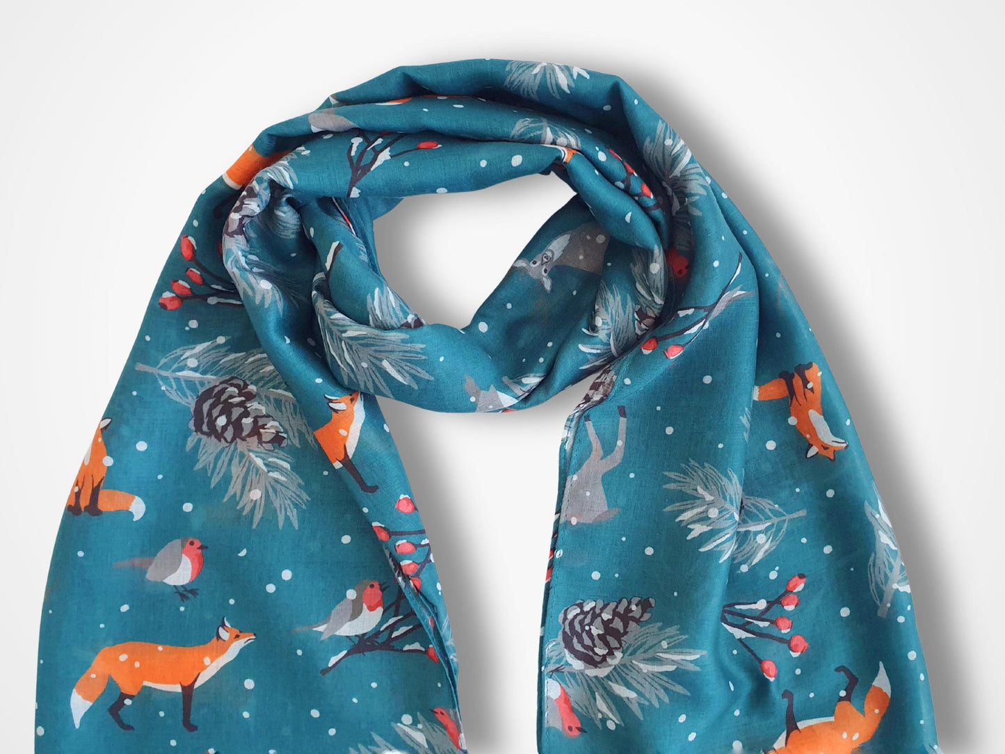 Winter Woodland Scarf – Soft Woven Teal Green Fabric