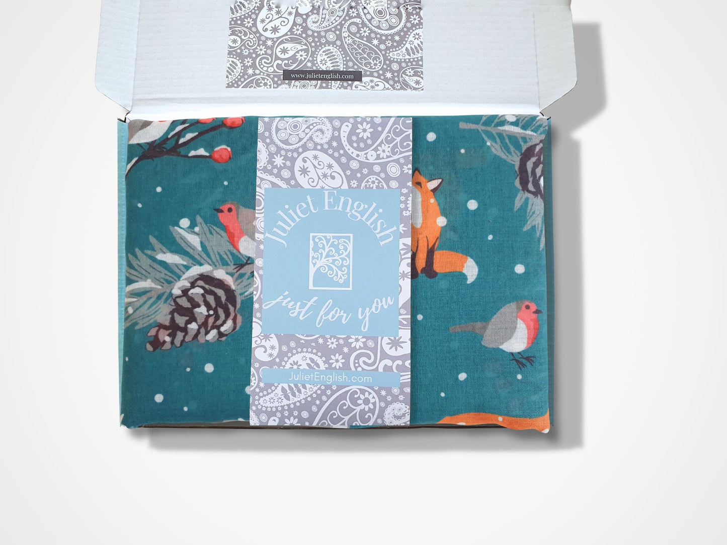 Winter Woodland Scarf – Soft Woven Teal Green Fabric