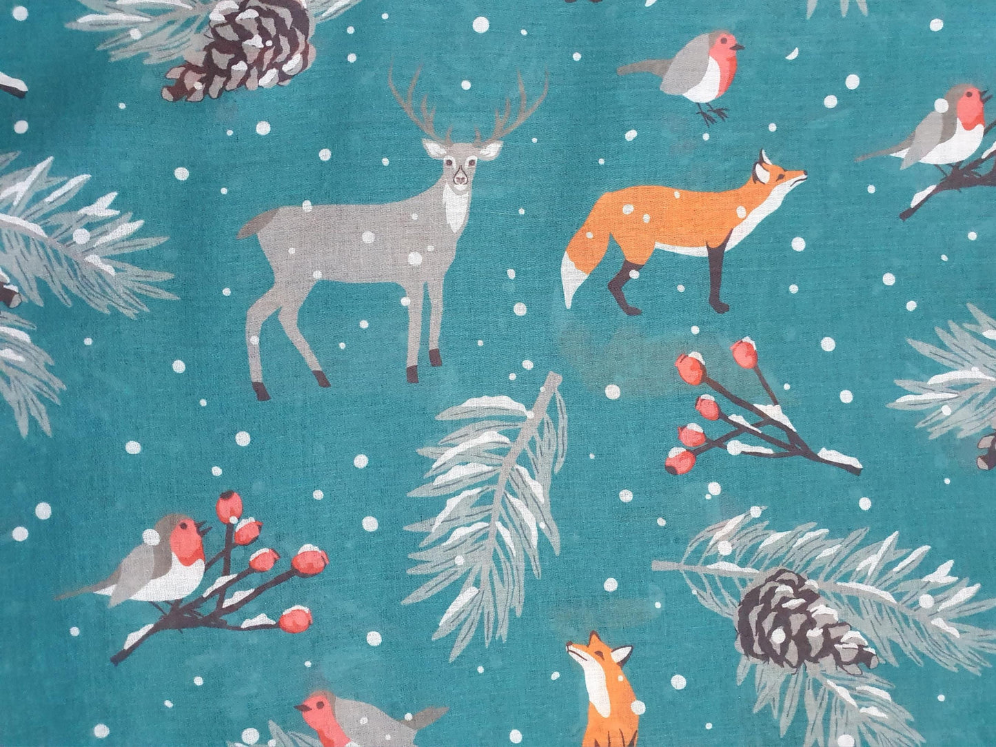 Winter Woodland Scarf – Soft Woven Teal Green Fabric