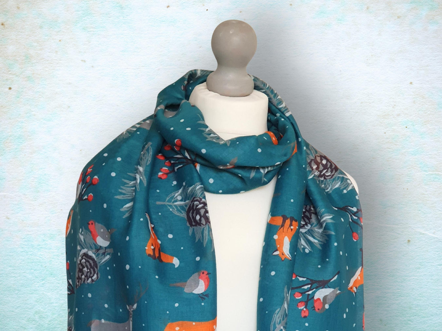 Winter Woodland Scarf – Soft Woven Teal Green Fabric