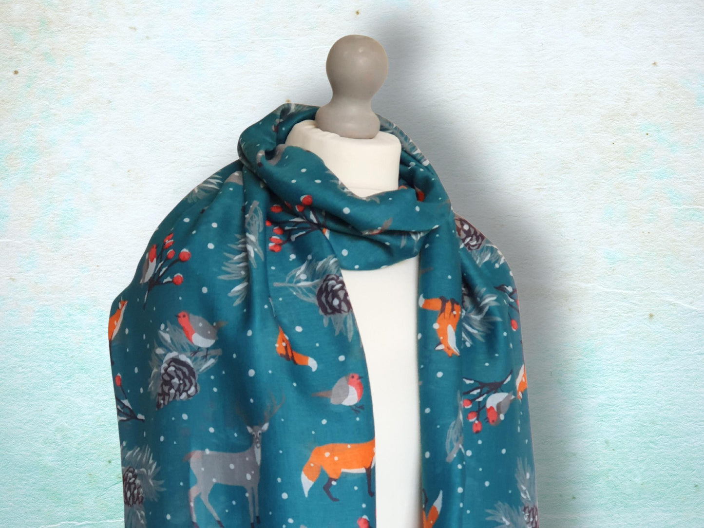 Winter Woodland Scarf – Soft Woven Teal Green Fabric