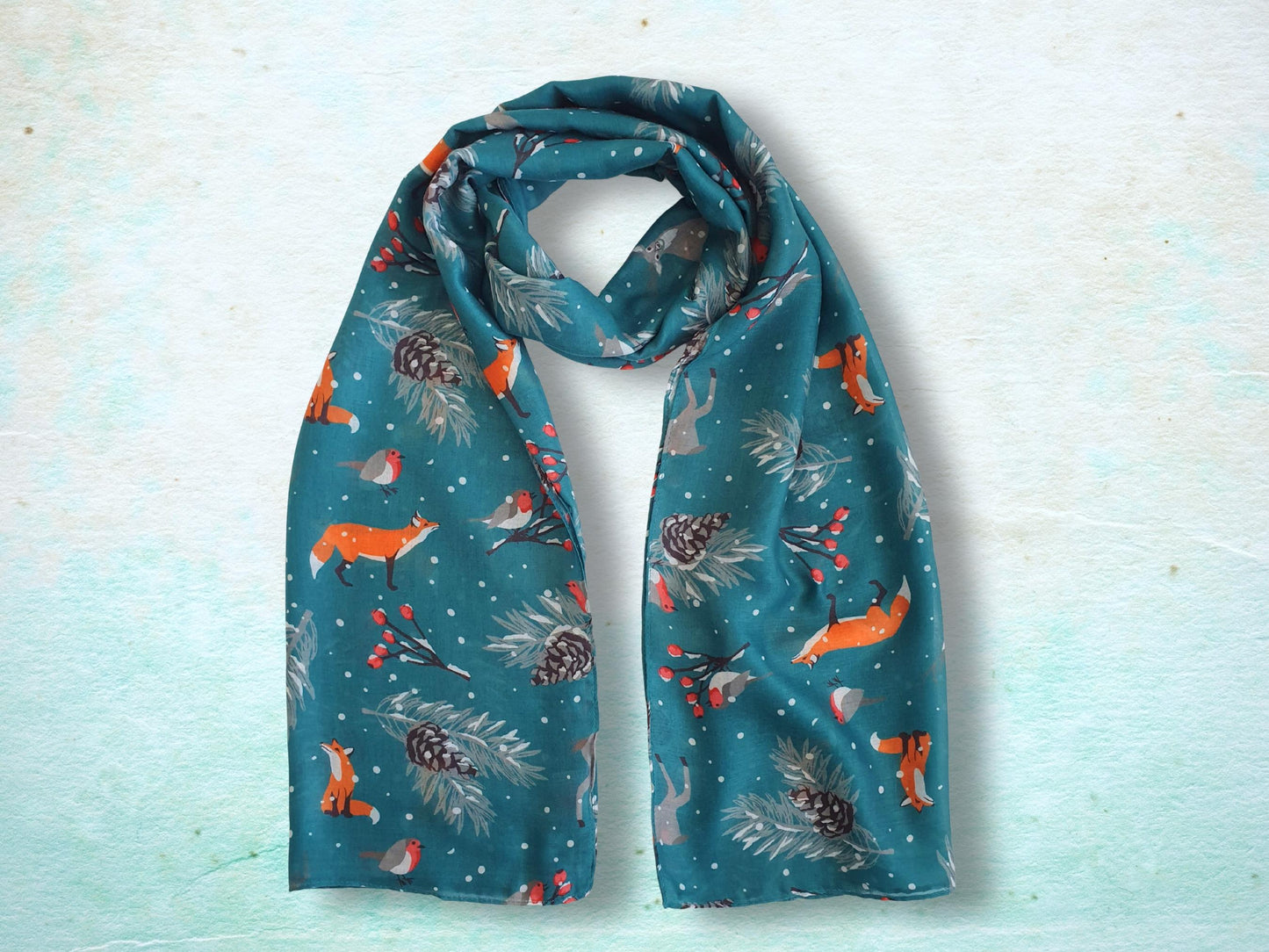 Winter Woodland Scarf – Soft Woven Teal Green Fabric