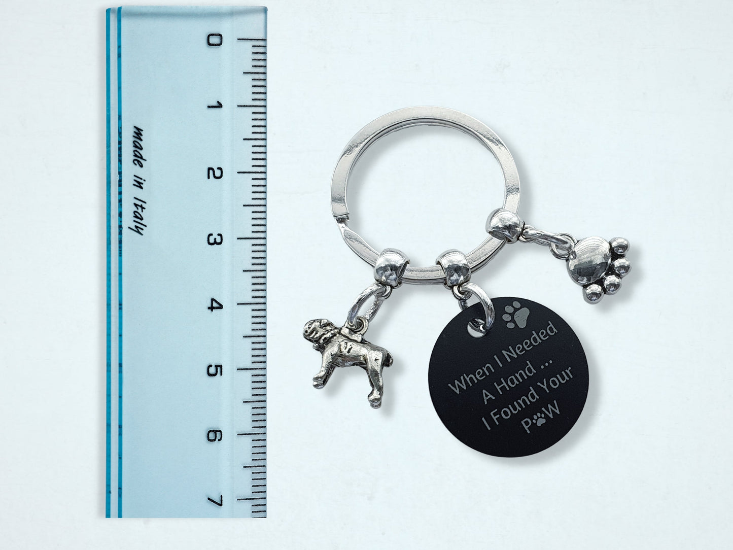 Engraved 'When I needed a Hand... I Found Your Paw' Bulldog Keyring - Silver