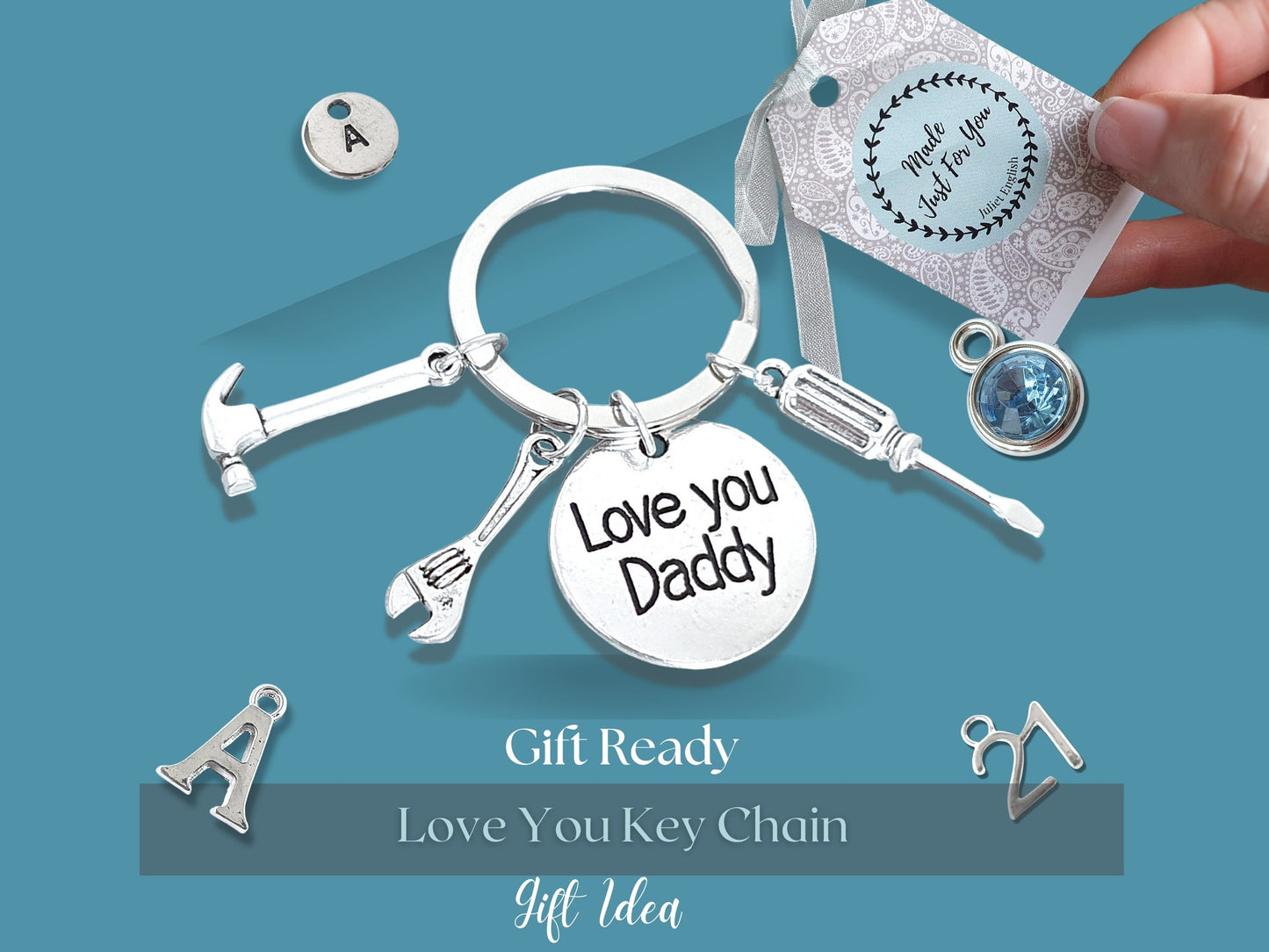 Love You Daddy Tools Keyring - Silver