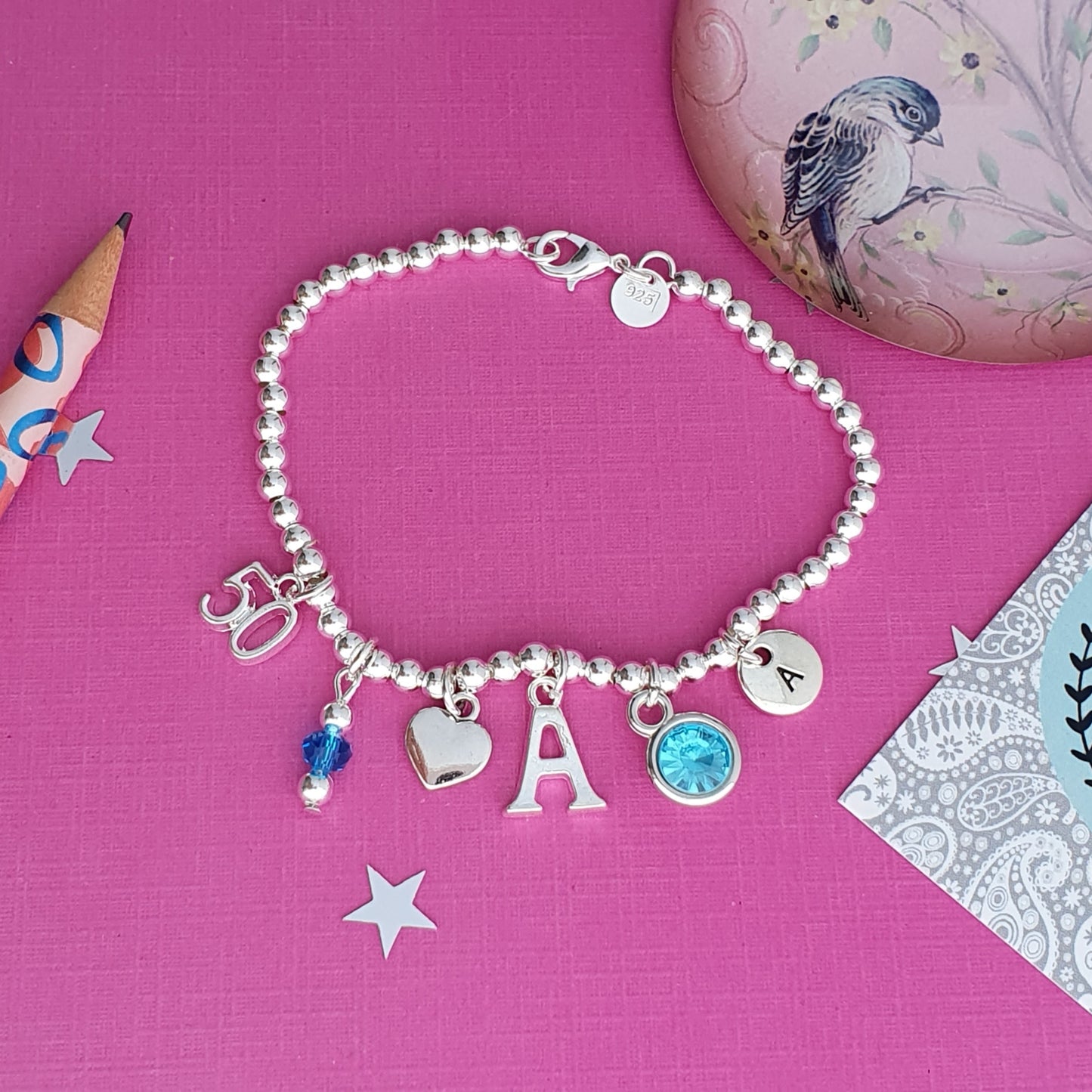 Heart Bead Ball Bracelet - Sterling Silver