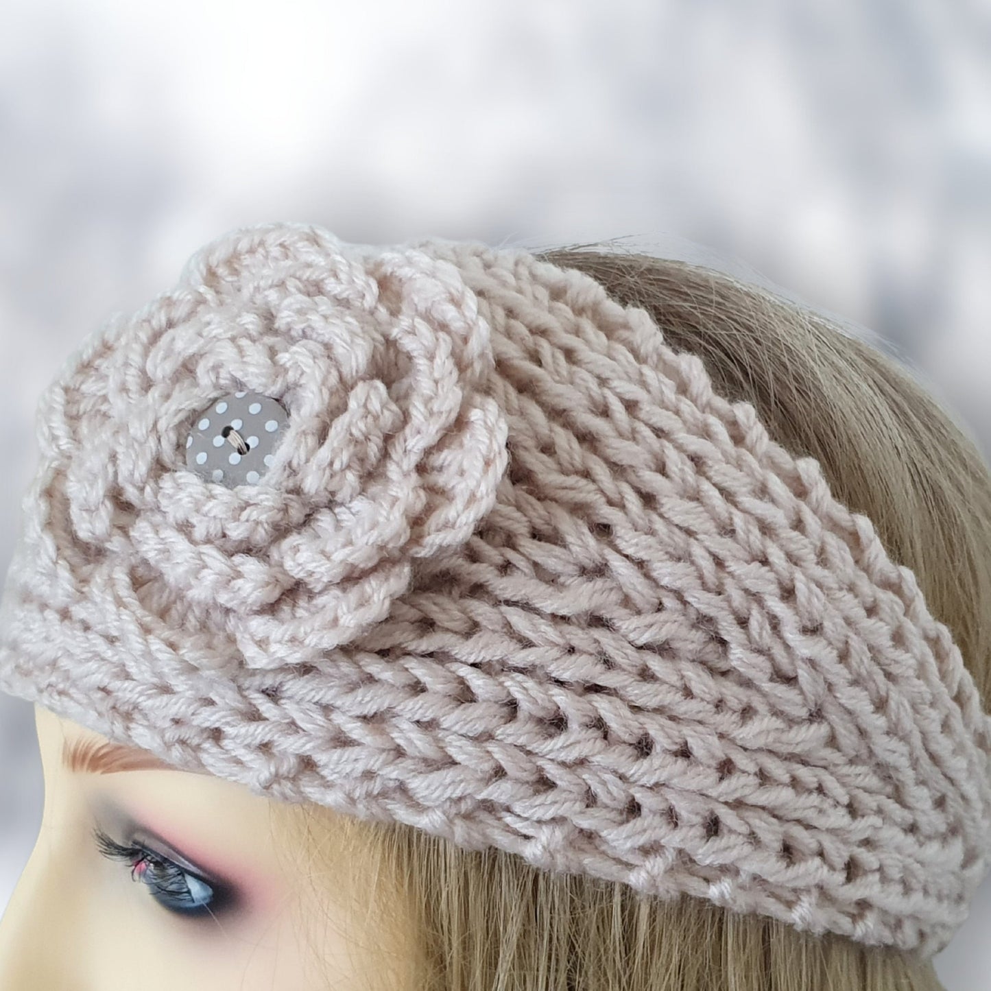 Knitted Flower Headband - Cream