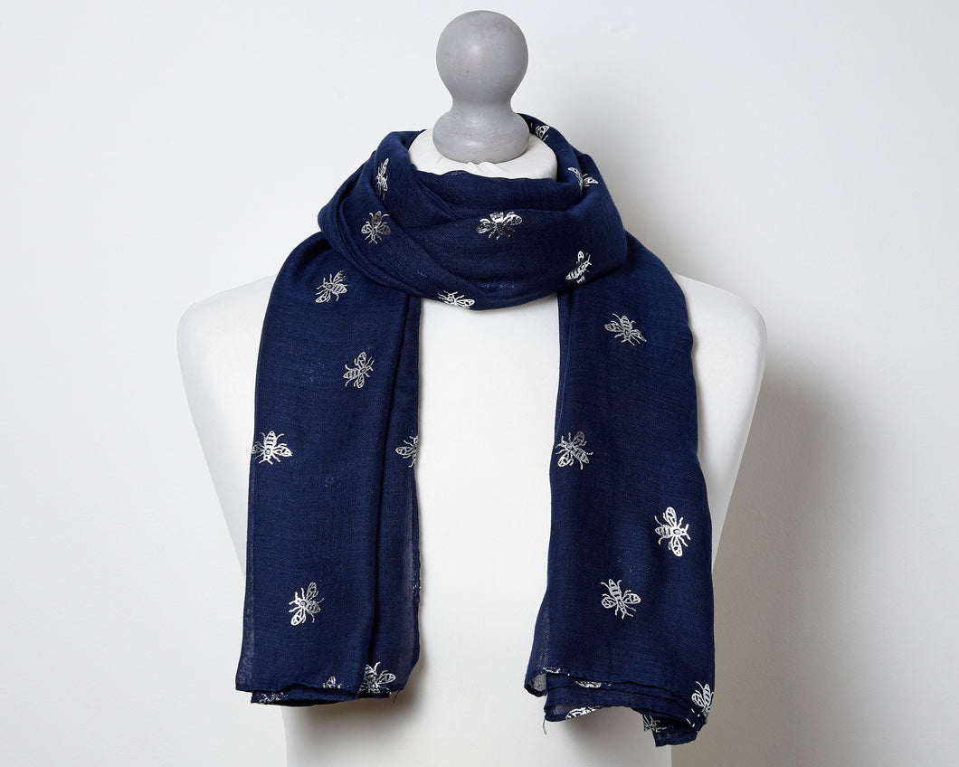 Foil Bee Scarf - Navy & Silver