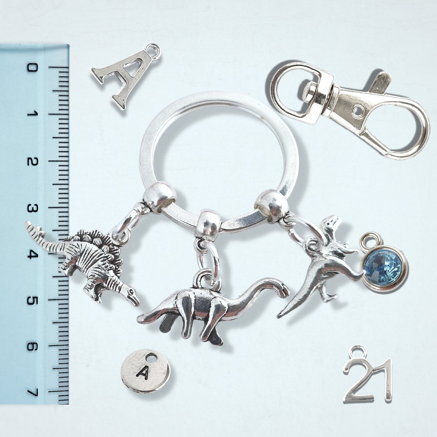 Dinosaur Keyring - Silver