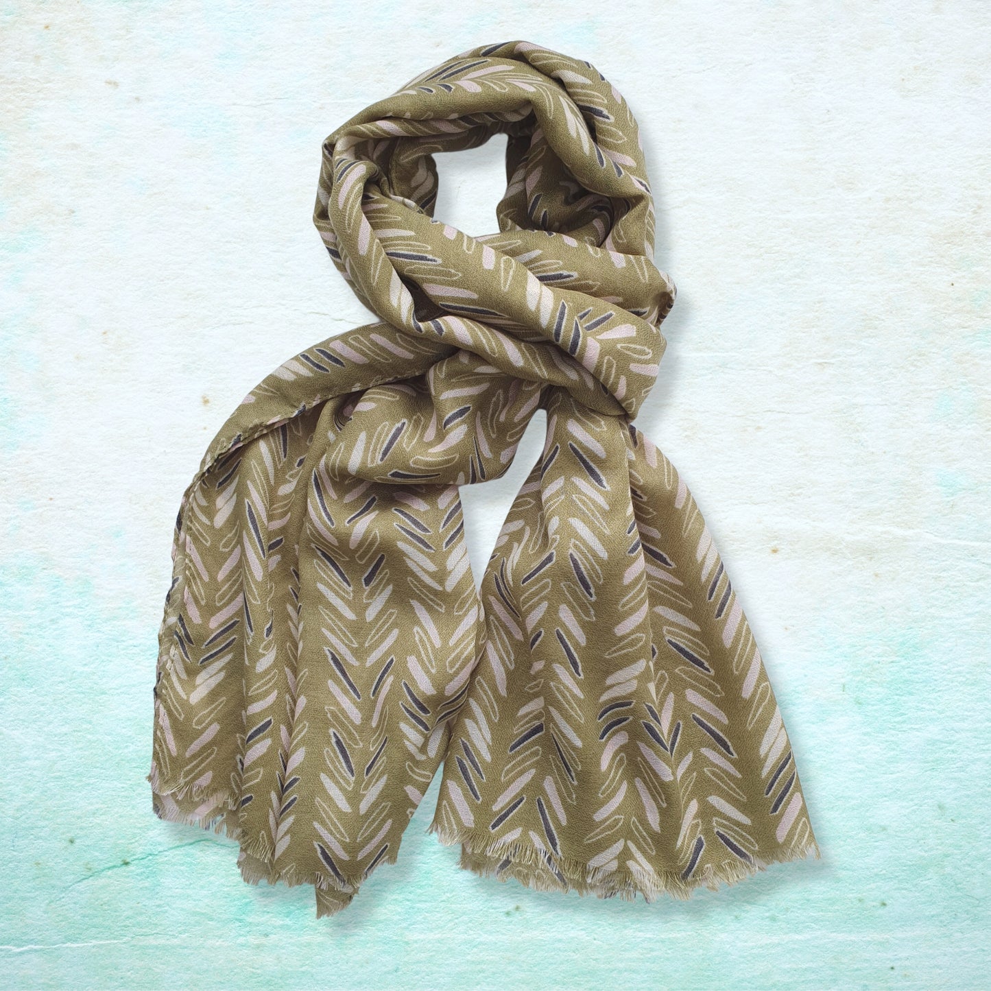 Olive Green Boho Pattern Ladies Lightweight Scarf