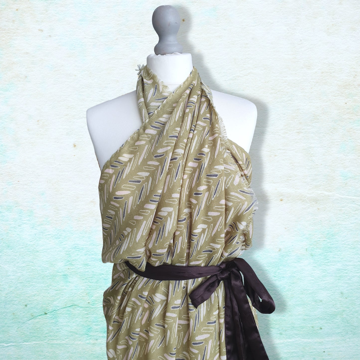 Olive Green Boho Pattern Ladies Lightweight Scarf