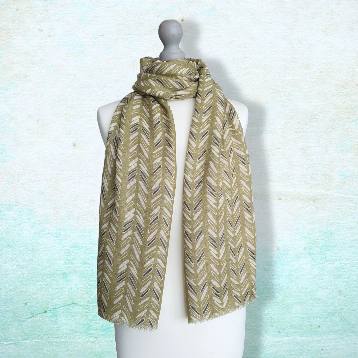 Olive Green Boho Pattern Ladies Lightweight Scarf