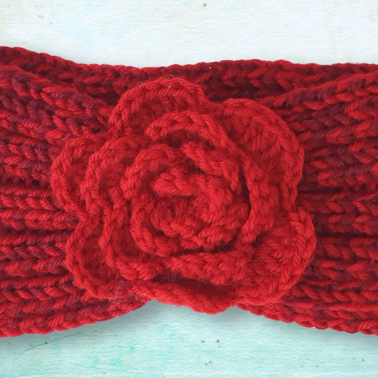 Knitted Flower Headband - Red