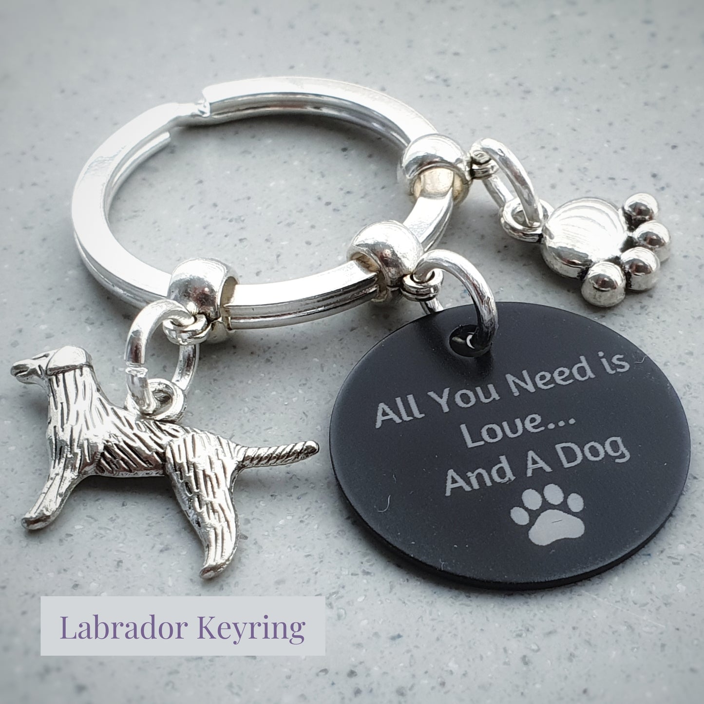 'All you need is Love... and a Dog' Retriever Keyring - Silver