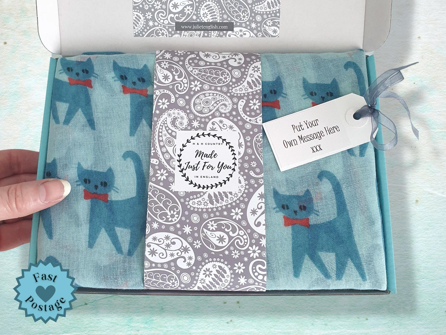 Happy Cats Scarf - Aqua