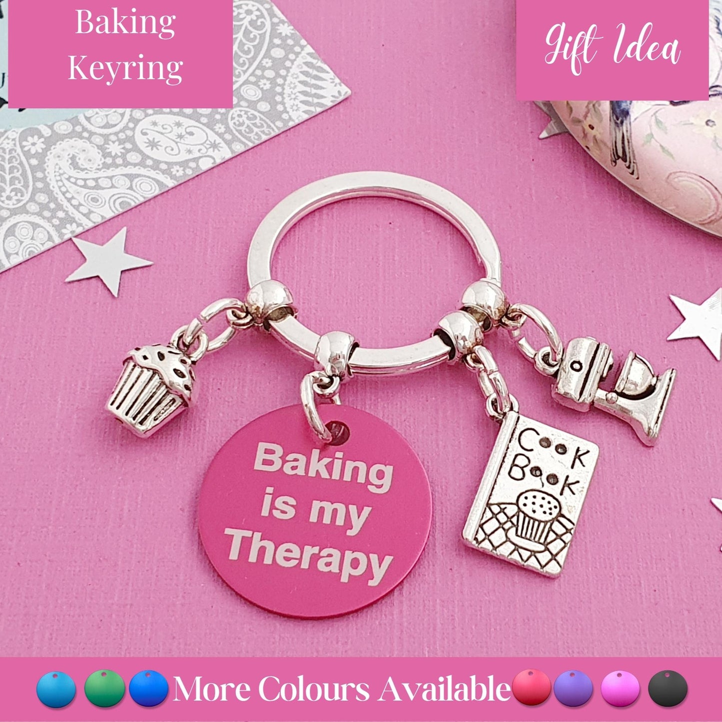 Engraved Baking Lover Keyring - Silver