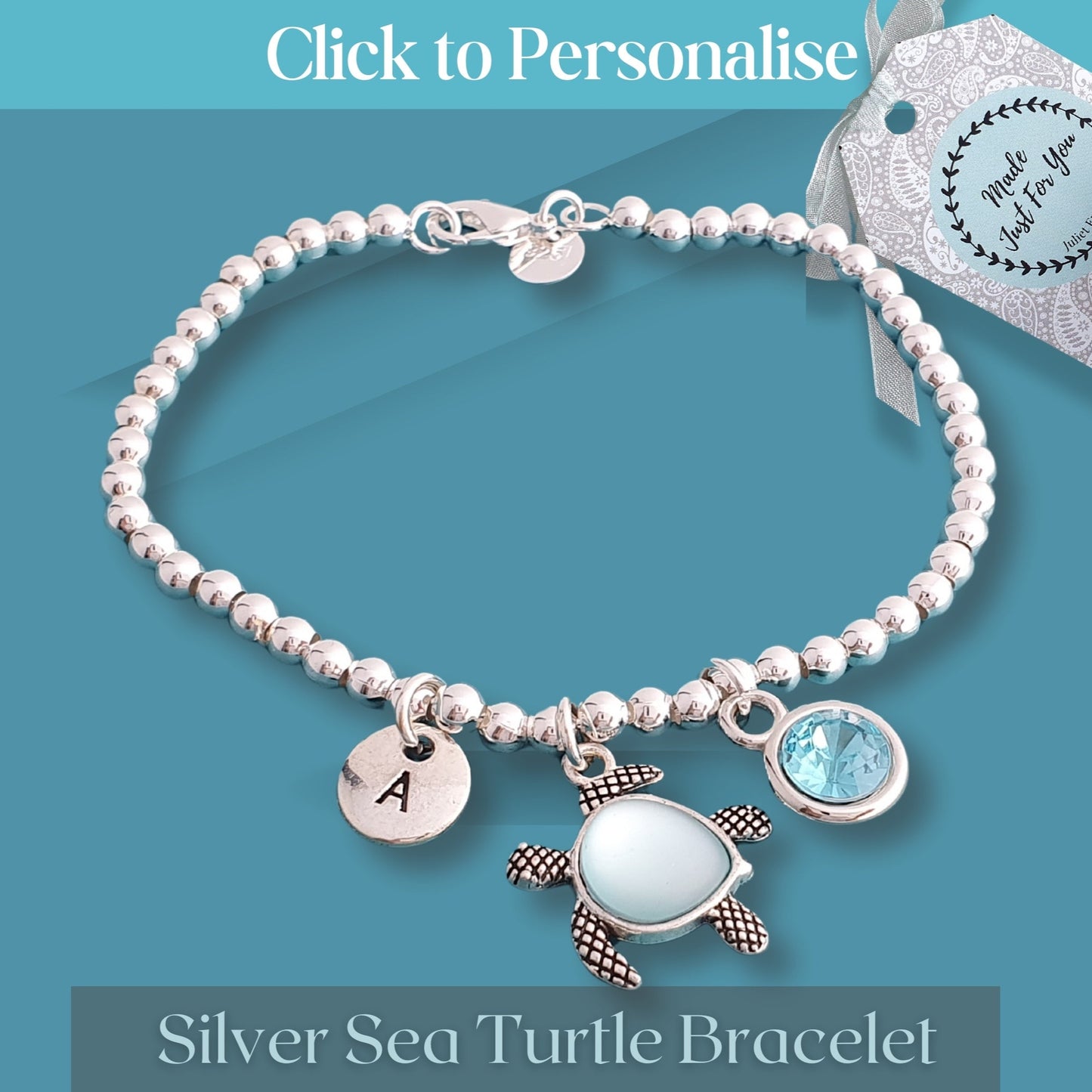 Sea Turtle Bead Ball Bracelet - Sterling Silver