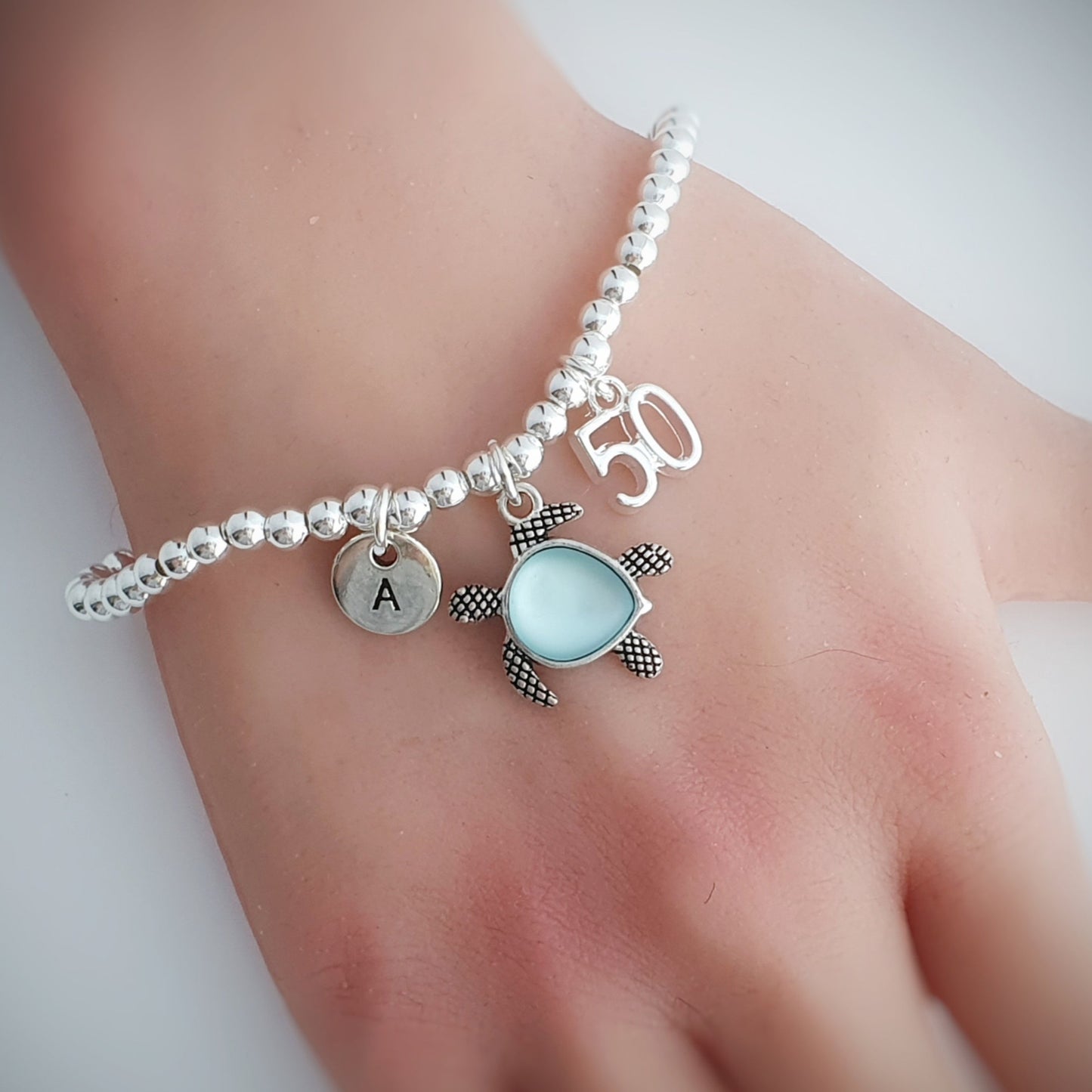 Sea Turtle Bead Ball Bracelet - Sterling Silver