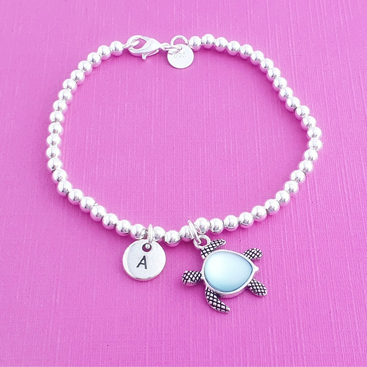 Sea Turtle Bead Ball Bracelet - Sterling Silver
