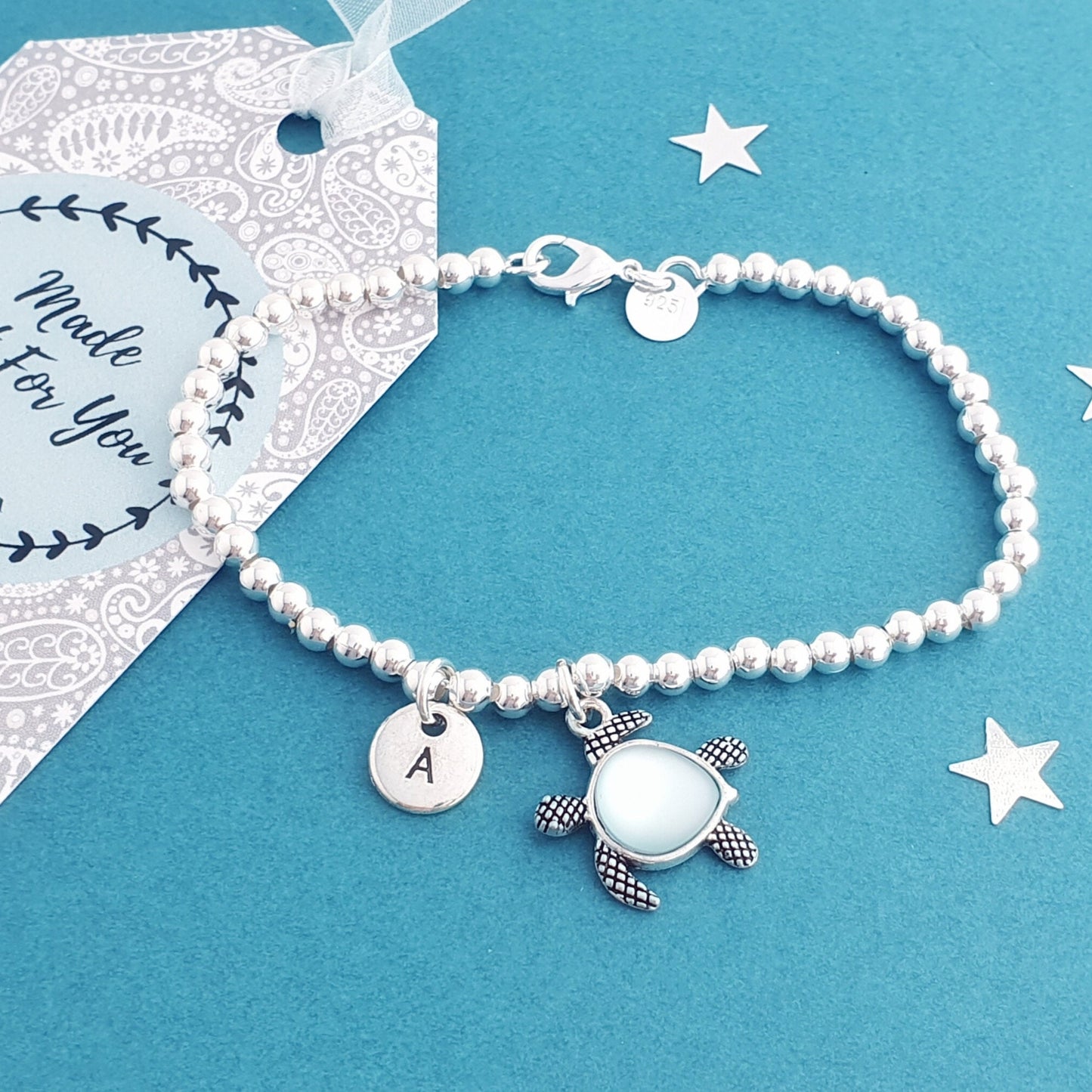 Sea Turtle Bead Ball Bracelet - Sterling Silver