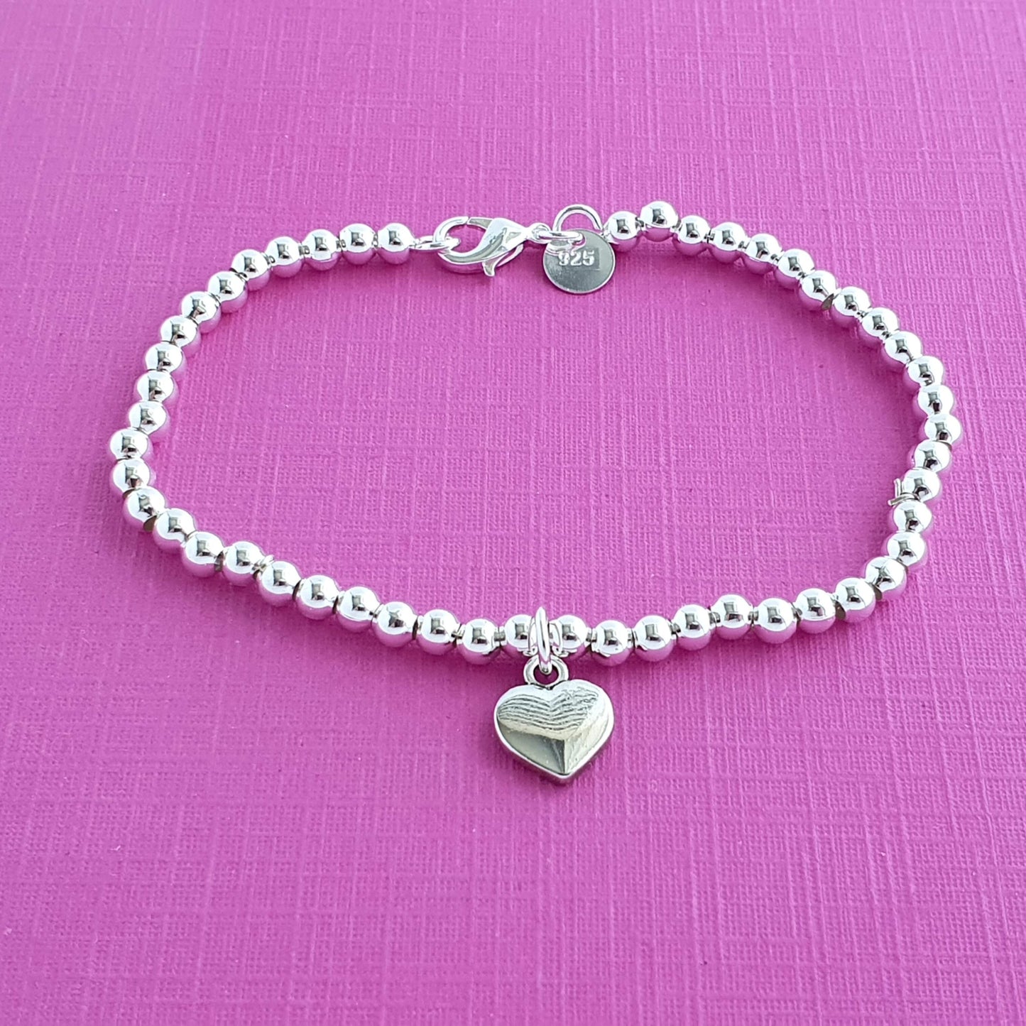 Heart Bead Ball Bracelet - Sterling Silver