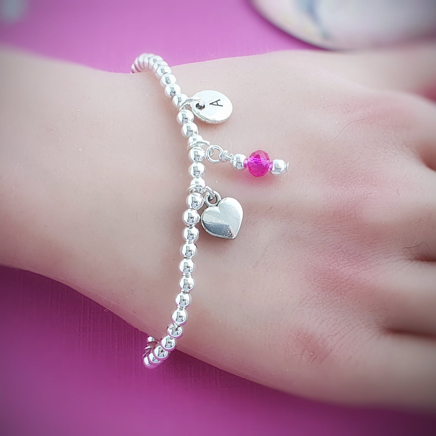 Heart Bead Ball Bracelet - Sterling Silver
