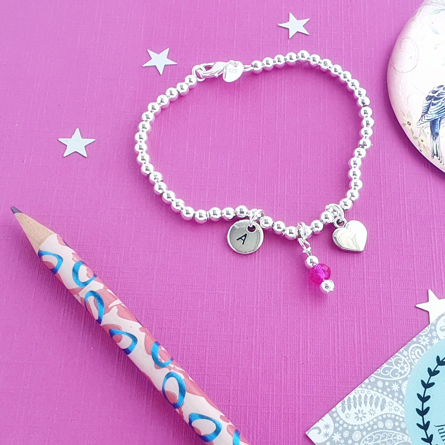 Heart Bead Ball Bracelet - Sterling Silver