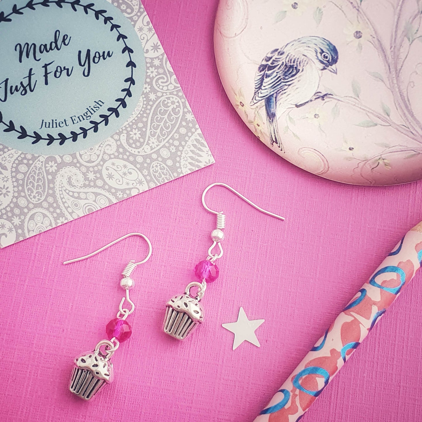 Cupcake Birthstone Earrings - Silver & Glass