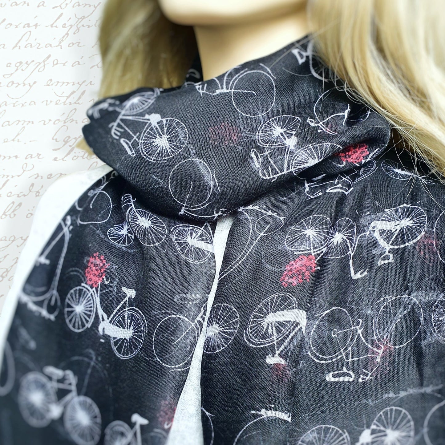 Vintage Bicycle Print Scarf - Black