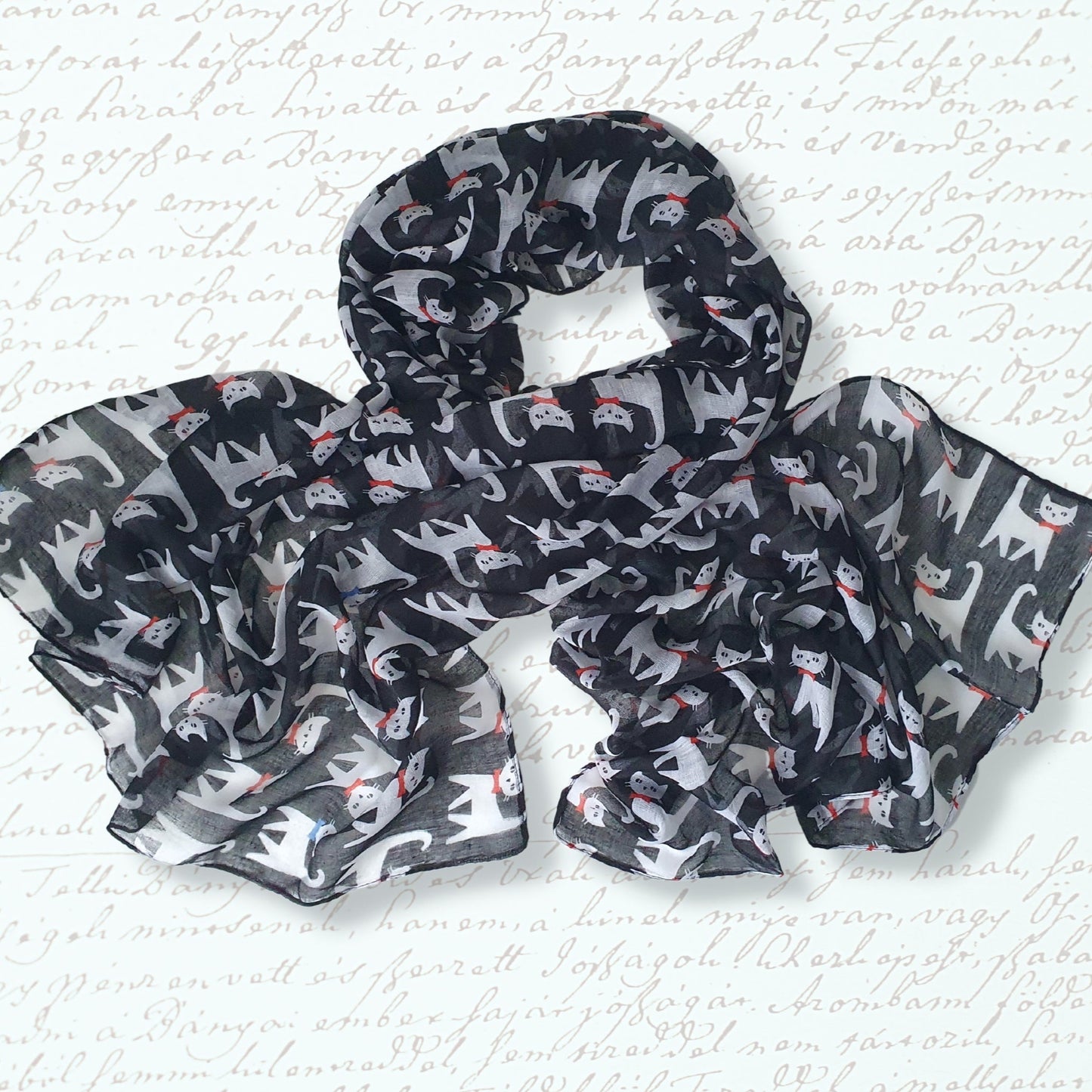 Happy Cats Scarf - Black
