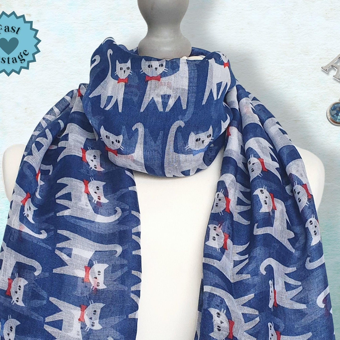 Happy Cats Scarf - Dark Blue