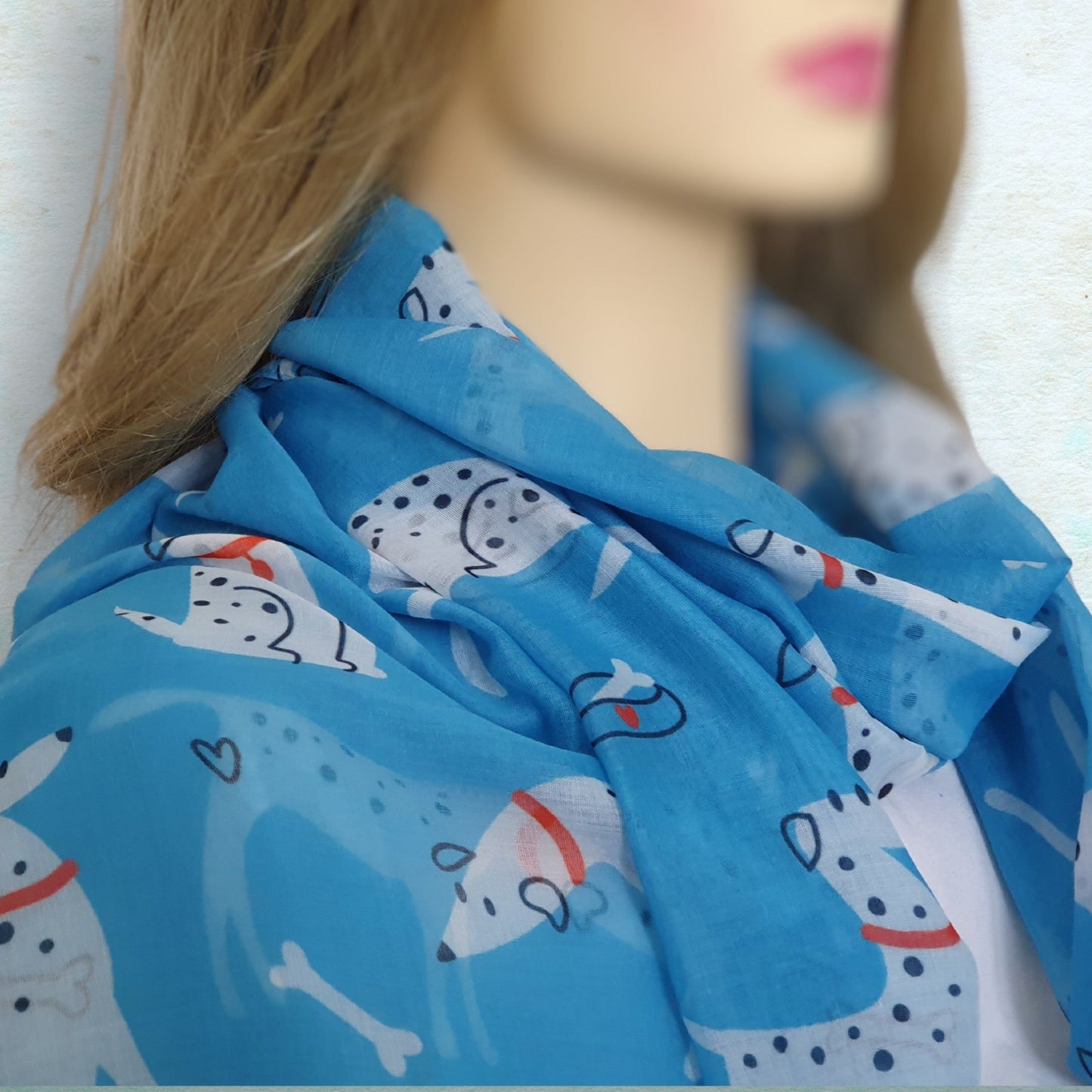 Cute Dalmatian Dog Print Scarf - Blue