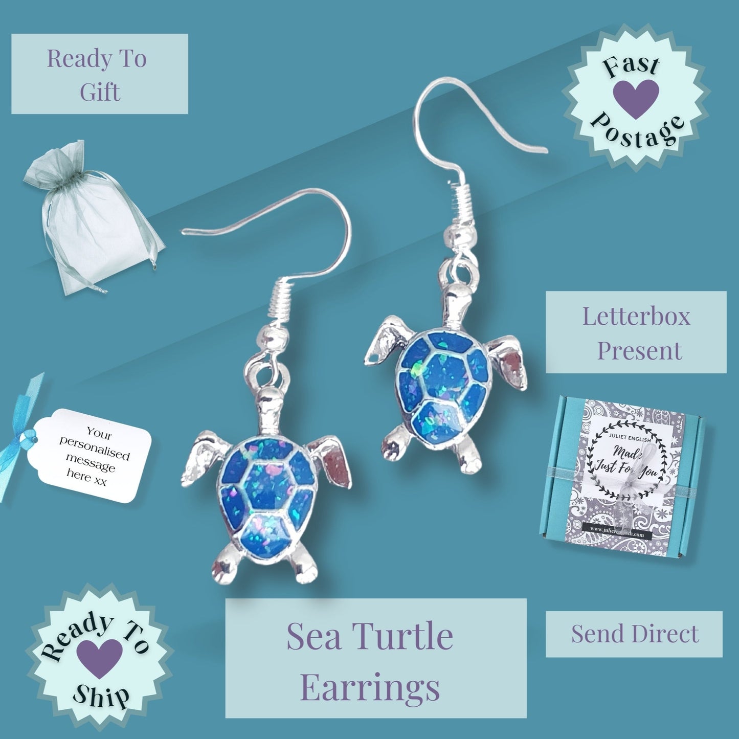 Druzy Sea Turtle Earrings - Blue Opal