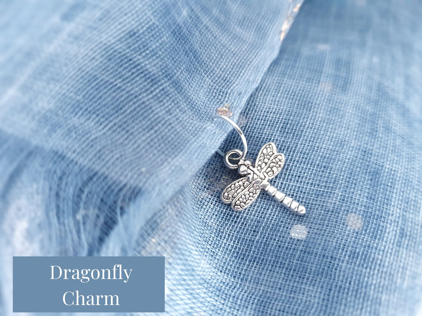 Ladies Lightweight Scarf with Rose Gold Dragonfly Design - Blue