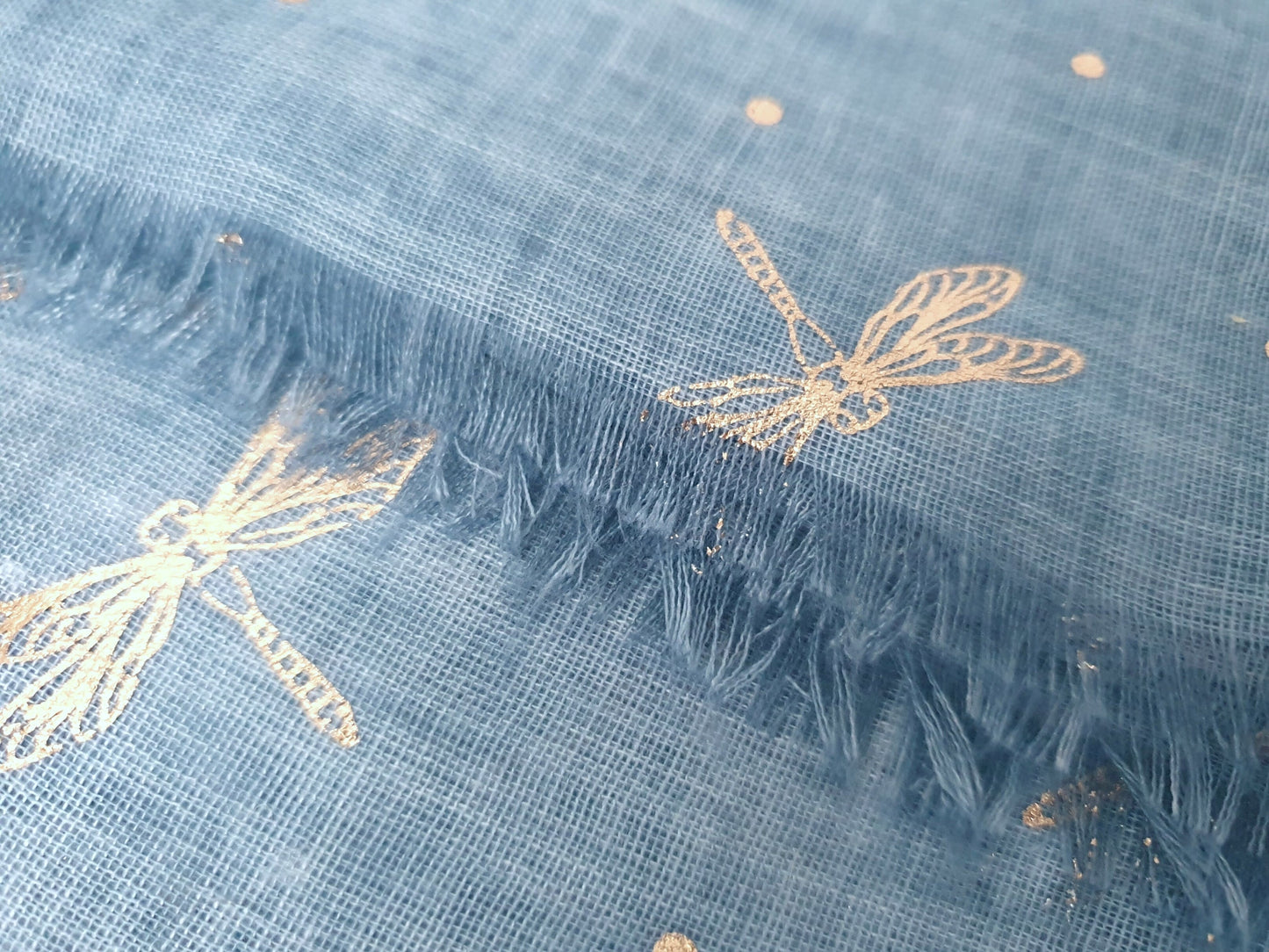 Ladies Lightweight Scarf with Rose Gold Dragonfly Design - Blue