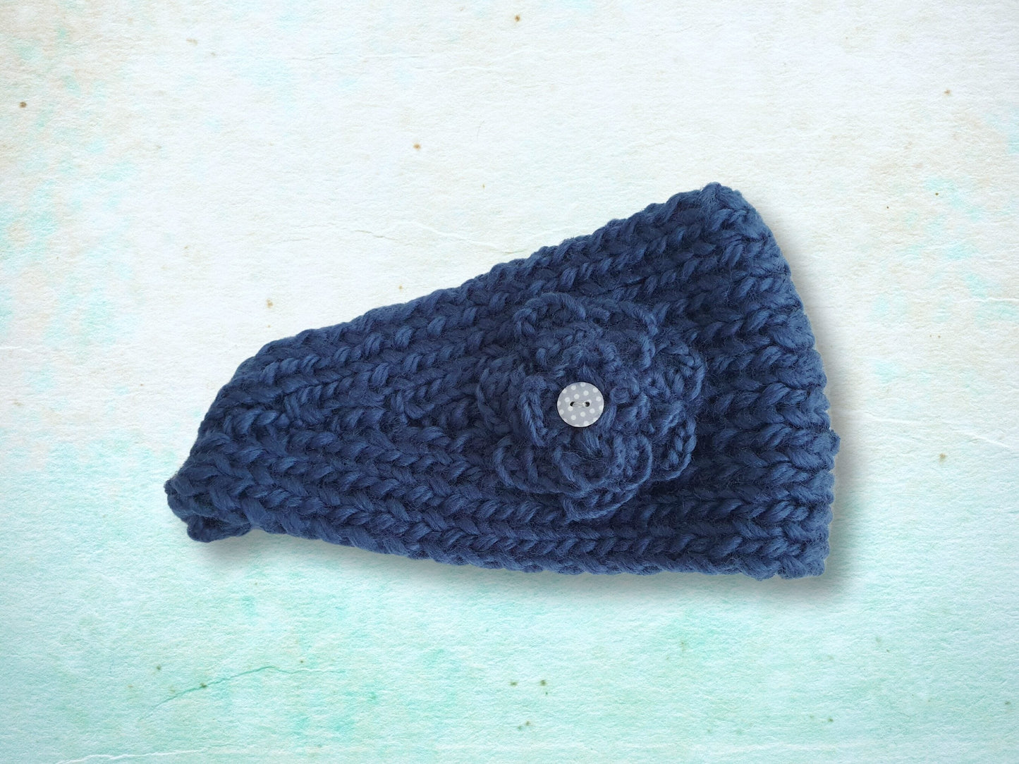 Knitted Flower Headband - Blue