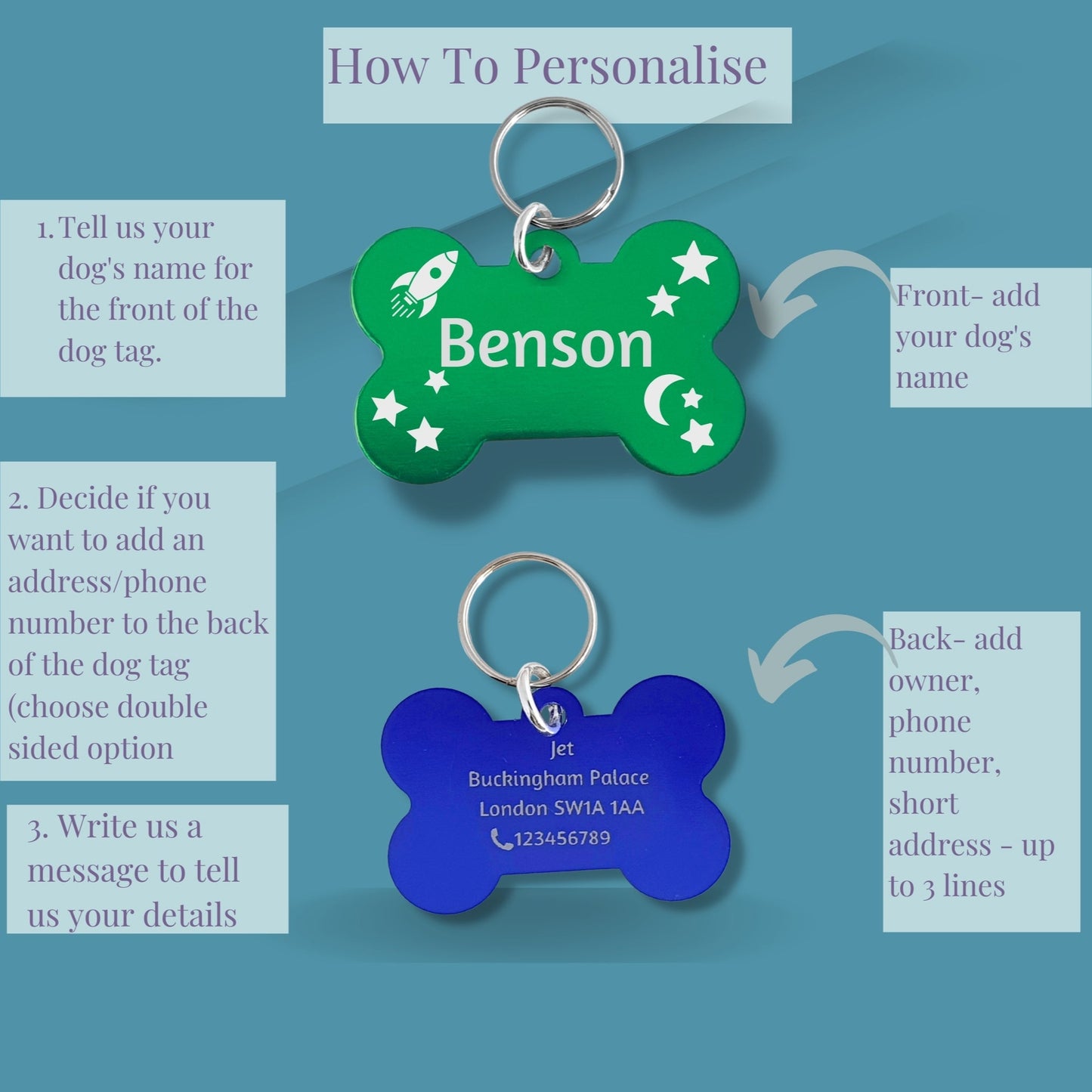 Engraved Bone Shaped Dog ID Tag - Space Theme