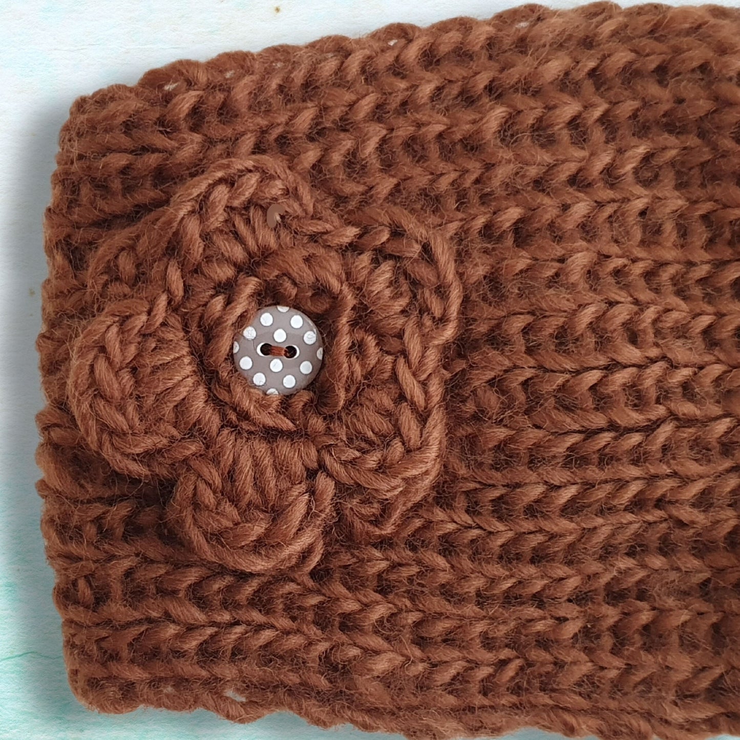 Knitted Flower Headband - Brown