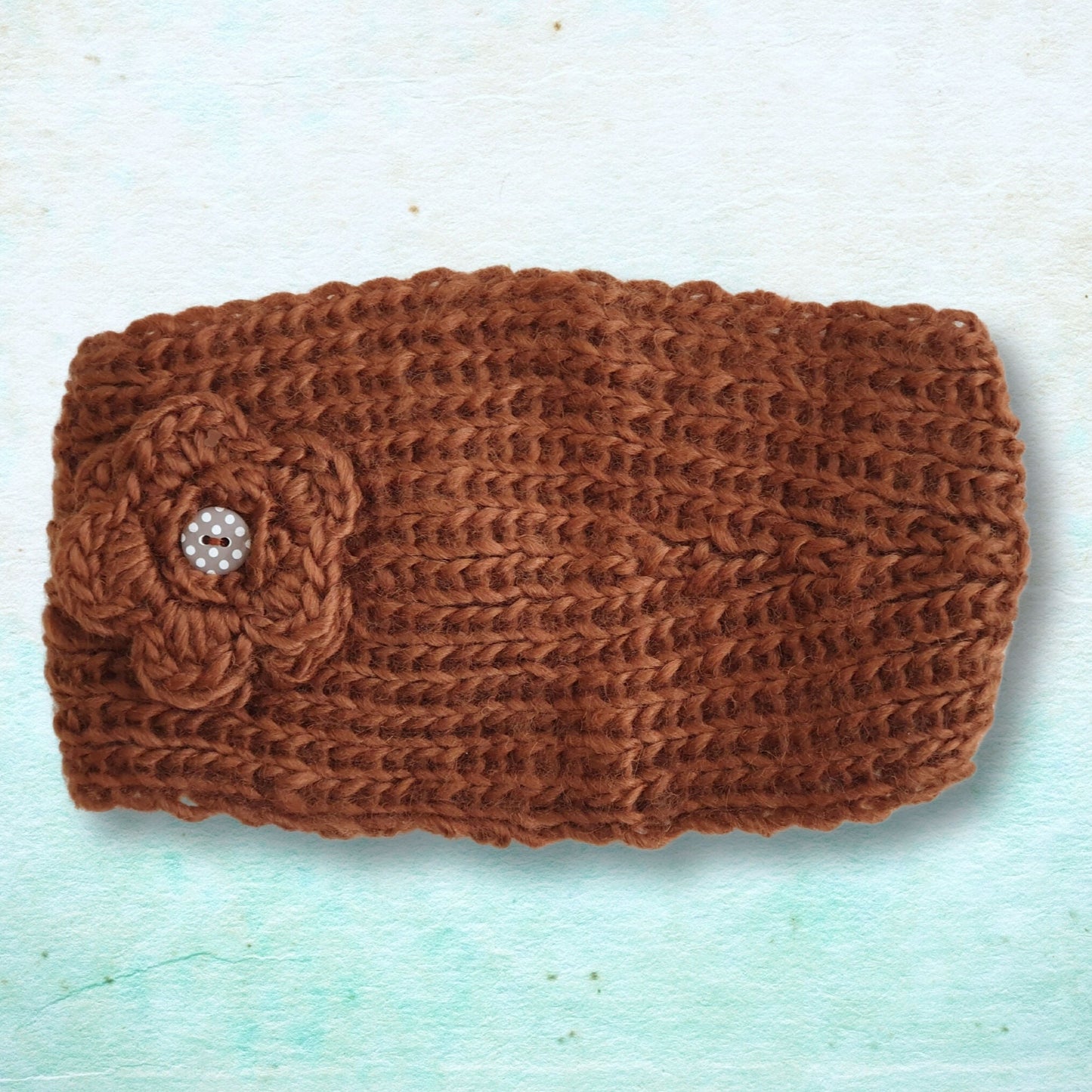 Knitted Flower Headband - Brown