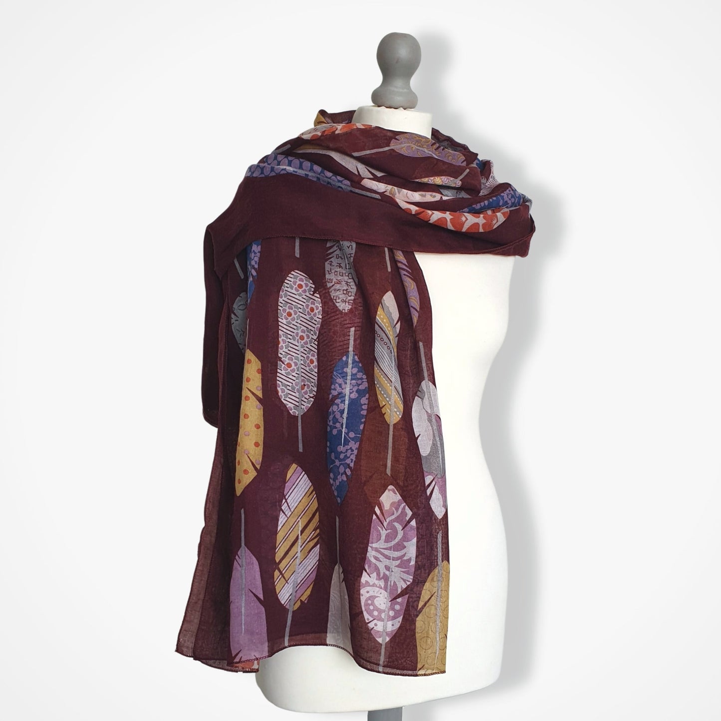 Feather Print Scarf - Maroon