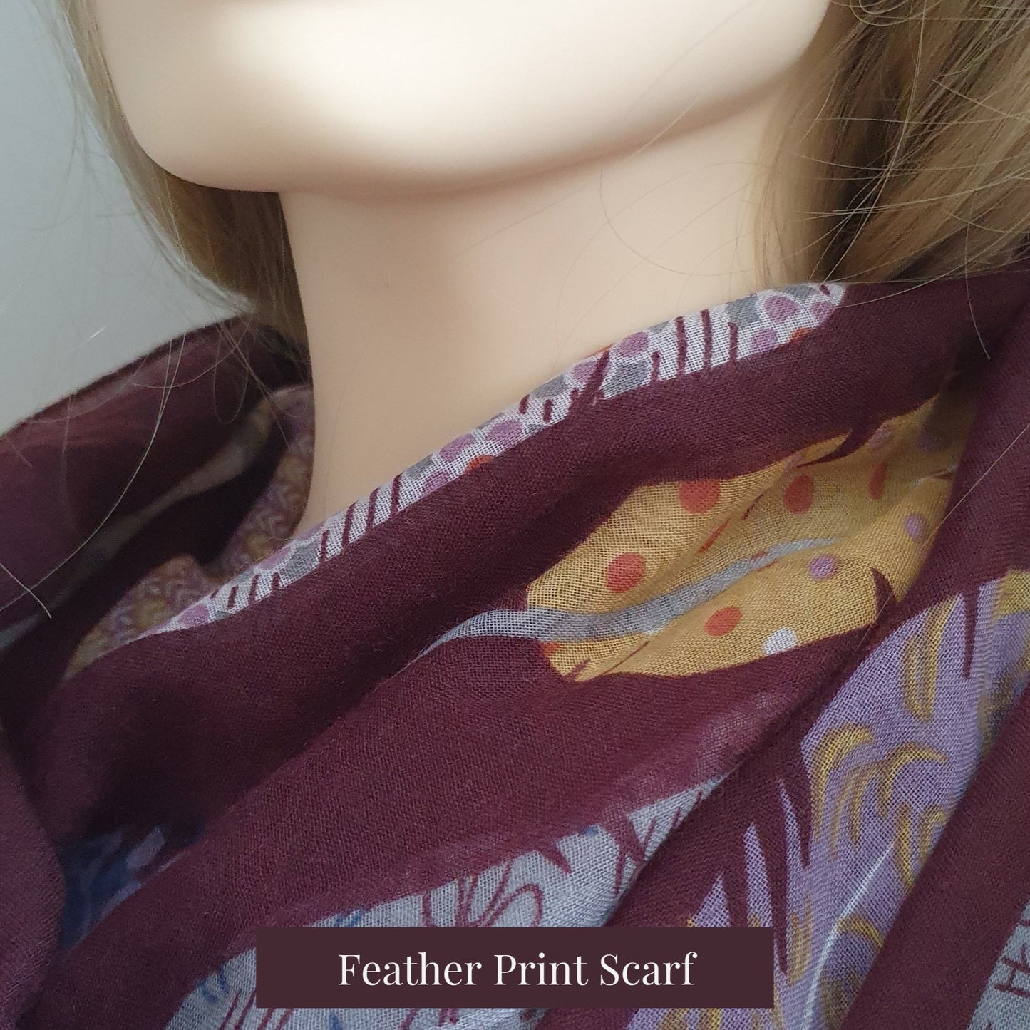 Feather Print Scarf - Maroon