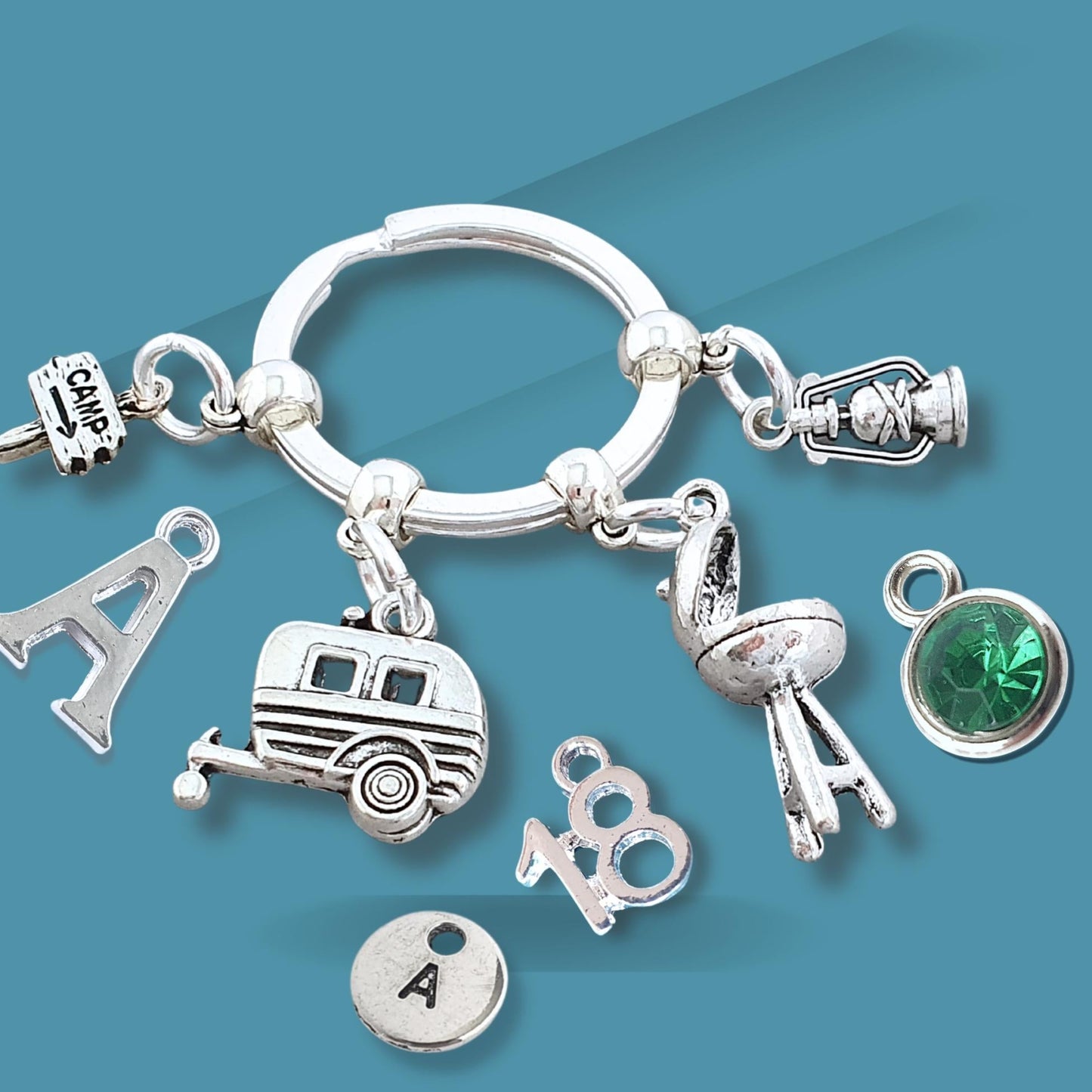 Retro Caravan Keyring - Silver