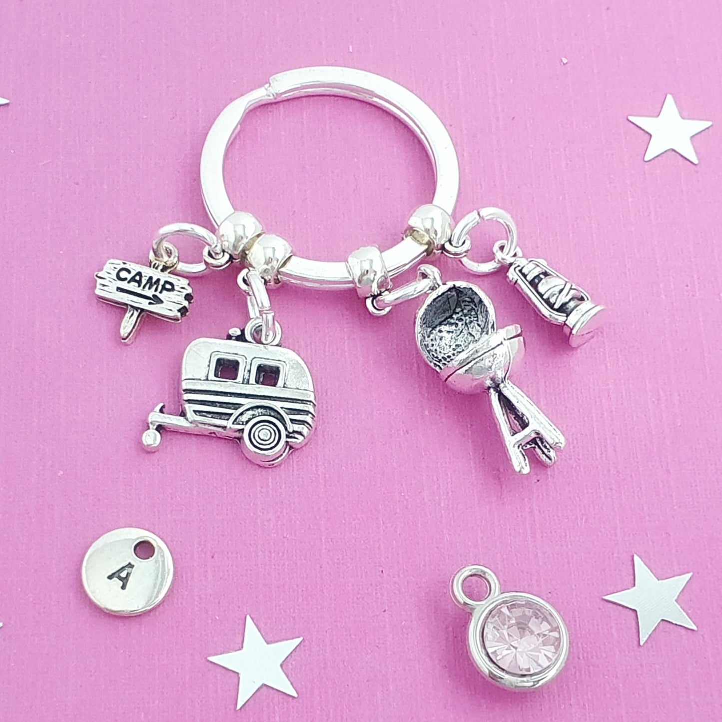 Retro Caravan Keyring - Silver