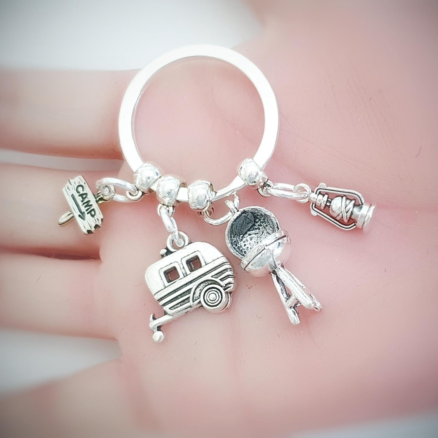 Retro Caravan Keyring - Silver
