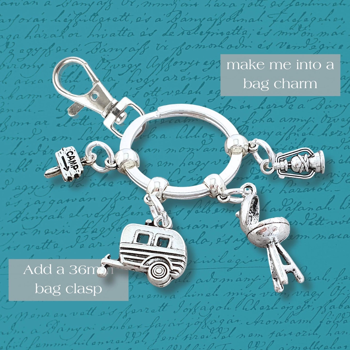 Retro Caravan Keyring - Silver