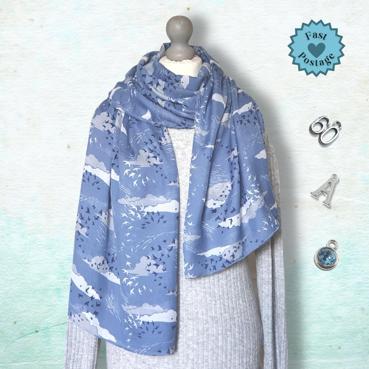 Birds in the Sky Scarf - Blue