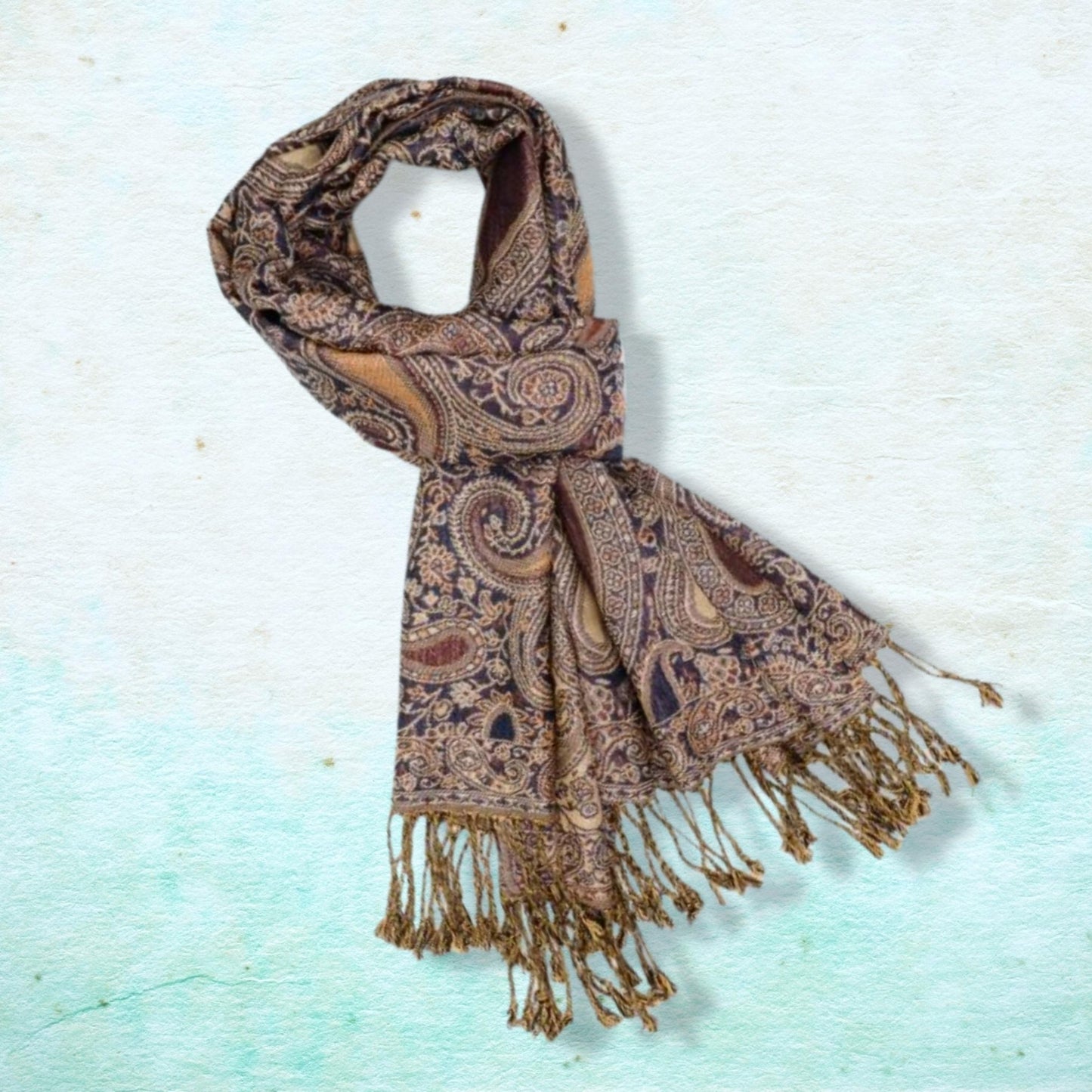 Pashmina Style Woven Paisley Scarf - Coffee