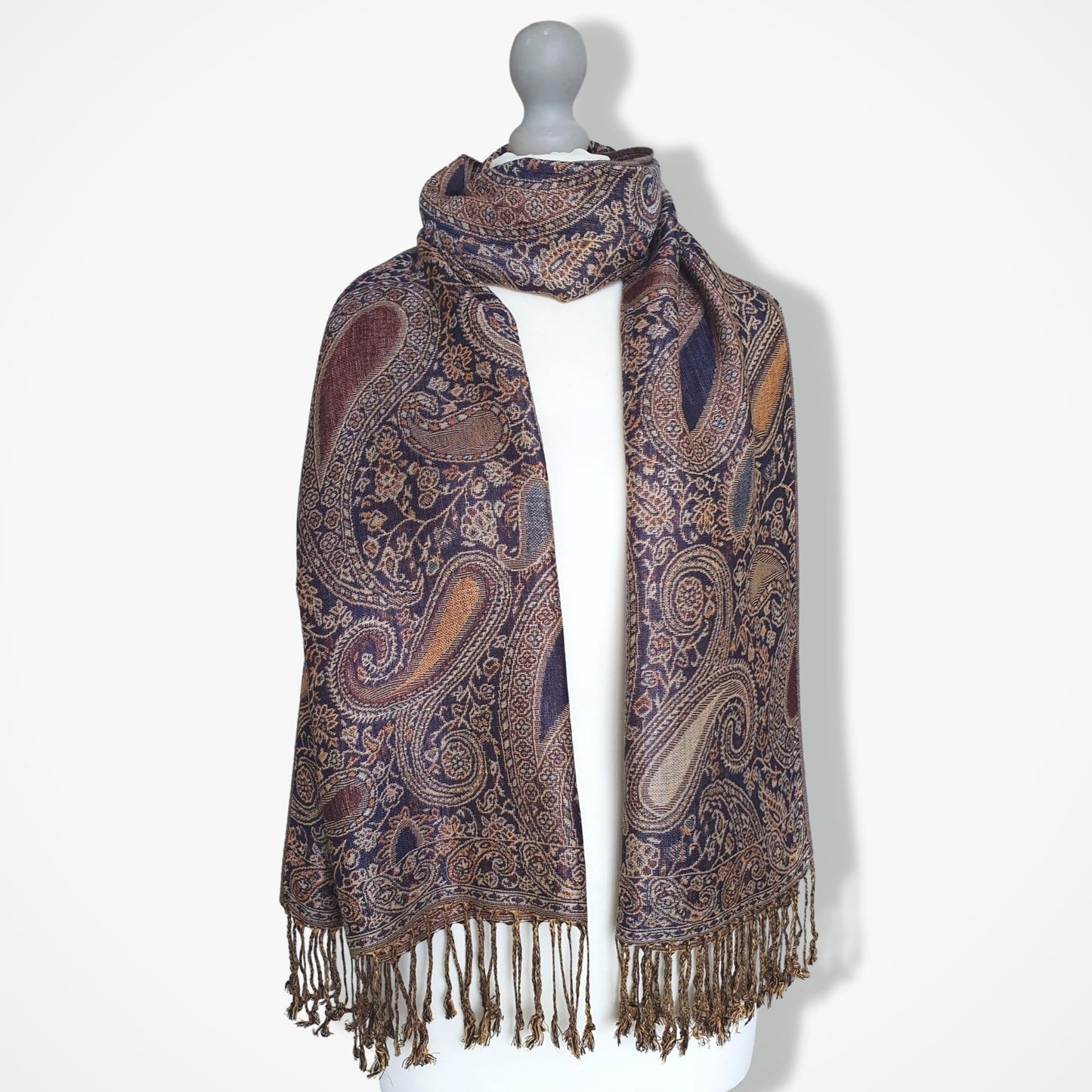 Pashmina Style Woven Paisley Scarf - Coffee